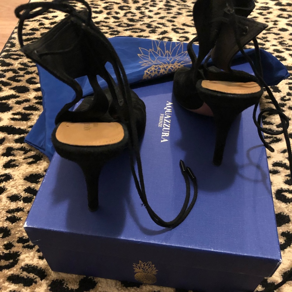 Aquazzura Black Suede Lace-Up Peep-Toe Sandals - Picture 5 of 8